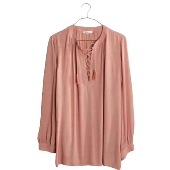 Madewell Neutral Peach Long Sleeve Lace Up Peasant Top Size S - Picture 1 of 6